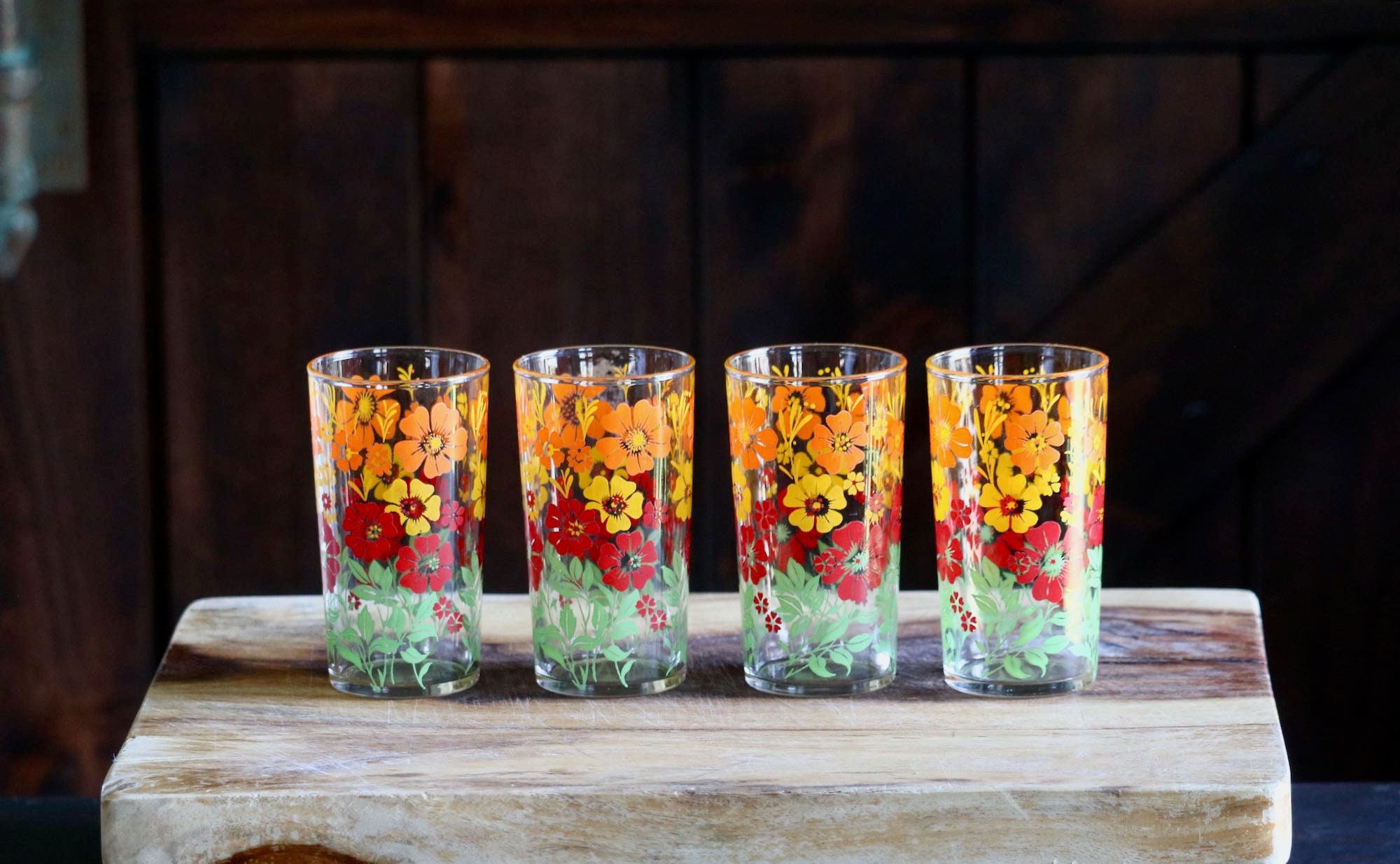 Mismatched Set of 8 1970s Butterfly Themed Drinking Glasses 