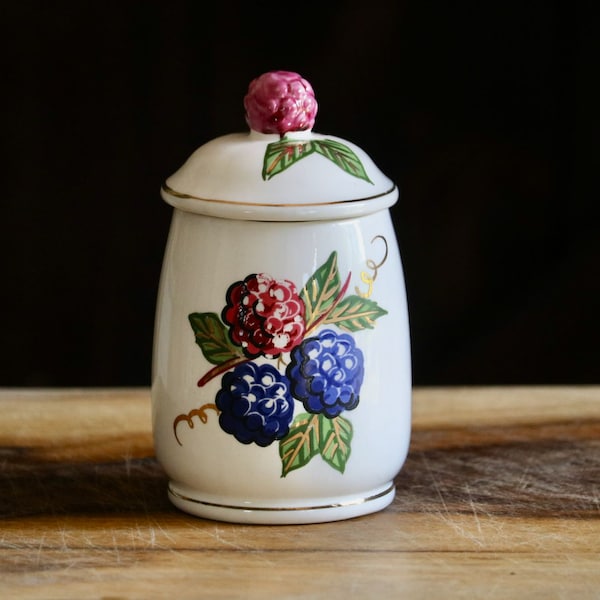 Vintage Knotts Berry Farm Jam Pot, Retro Kitchenalia, Cute Porcelain Raspberry Jelly Jar, Cute Guest Dish, Hostess Gift, Grannycore Kitsch