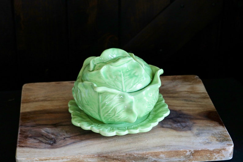 Vintage 3 Piece Lidded Cabbage Serving Bowl with Under Plate Etsy