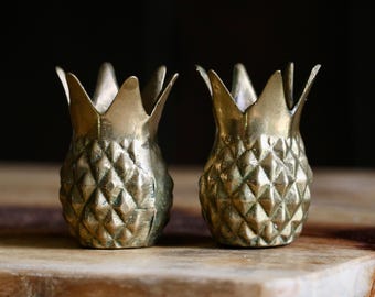 Vintage Andrea by Sadek Brass Pineapple Candleholders, Rustic Summer Decor, Small Heavy Pair of Candlestick Holders, Gift for Collector