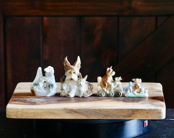 Vintage Miniature Animal Figurine, CHOOSE! Yorkies on Train, Mini Dog Trio, Cocker Spaniels on Sailboat, Big Ear Terriers, Grannycore Kitsch