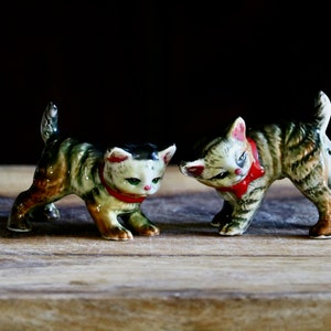 Vintage Tabby Cat Salt & Pepper Shakers, Retro Kitchenalia, Gray Striped Playful Kittens, Cat Tableware, Collector Gift, Grandmacore Kitsch