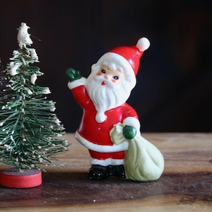 Josef Originals Santa Figurine, Vintage Christmas Decor, Cute Kitschy Waving Santa with Toy Sack, Gift for Collector, Grannycore Kitsch