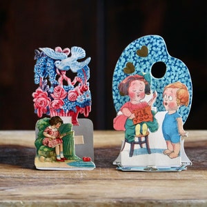 Vintage Pop Up Valentine Cards, 2 Used 3D Valentine Day Cards, Girl & Boy, Girl Fishing for a Heart, Kitschy Holiday Ephemera, NO ENVELOPES