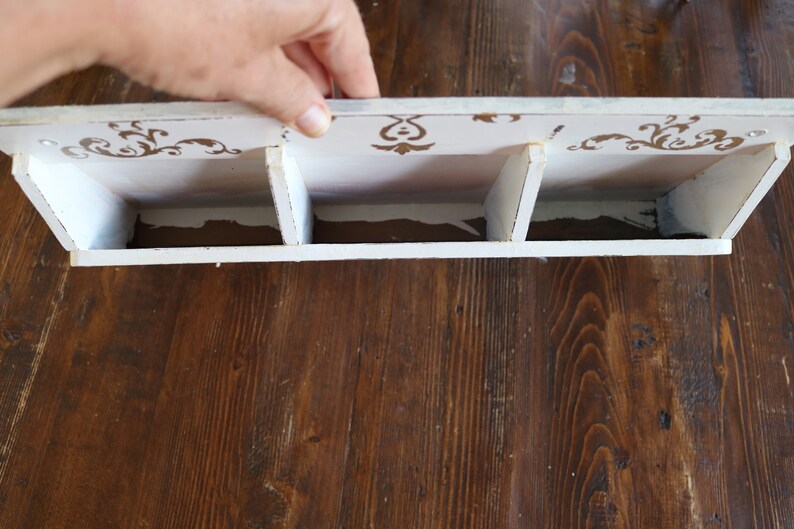 French Farmhouse Decor 3 Slot Wood Letter Organizer with 8 Key Hooks Vintage Wall Mount Mail Holder for Rustic Entryway Decor