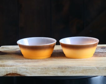 Vintage Anchor Hocking Fire King Bowls, Retro Kitchenalia, 2 Cute Orange and Brown Milk Glass Dishes, Grannycore Kitchen, Gift for Collector