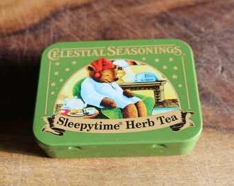 Vintage Mini Celestial Seasonings Tea Tin, Retro Kitchenalia, Cute Metal Tea Collectible, Sleepytime Herb Tea, Sleeping Bear Tin, Grannycore