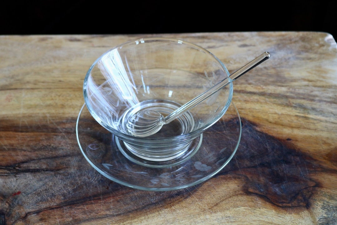 Vintage Sauce Dish Glass Bowl With Saucer and Shell Spoon Etsy