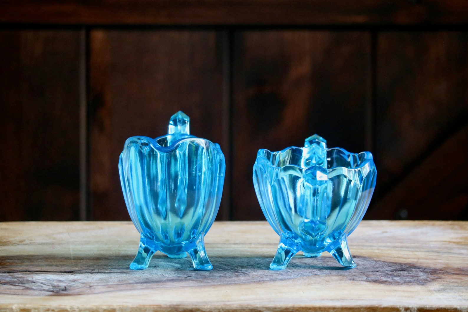 Vintage Blue Uranium Glass Sugar Bowl and Creamer for Fourth Etsy