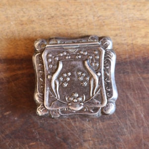 Antique Art Nouveau Sterling Silver Pill Case, Travel Pill Box for your purse, Small Square Vintage Repousse Box with hinged Lid, Host Gift
