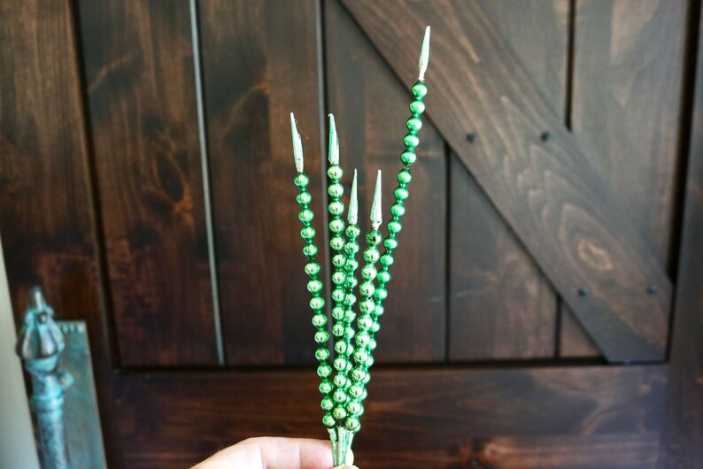 Mercury Glass Bead Picks, Vintage Christmas Decor, Gold Green & Red