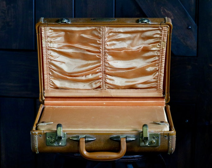 Vintage Leather Suitcase With Divider and Mirror, Samsonite Luggage
