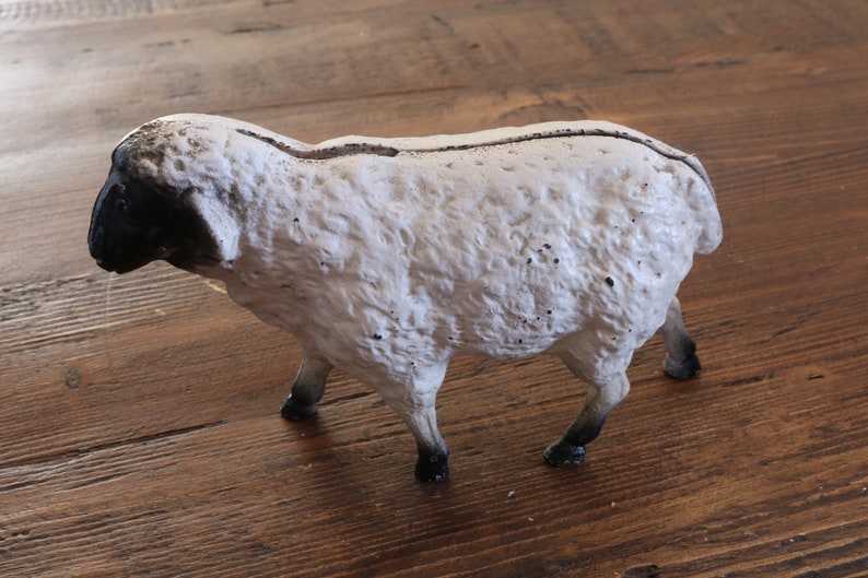 Cast Iron Sheep Piggy Bank Vintage White Sheep With Black Etsy