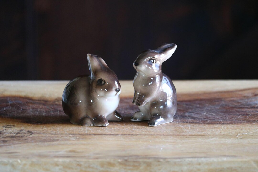Vintage Keramos Bunny Figurines, Elegant Spring Decor, Two Cute Brown ...