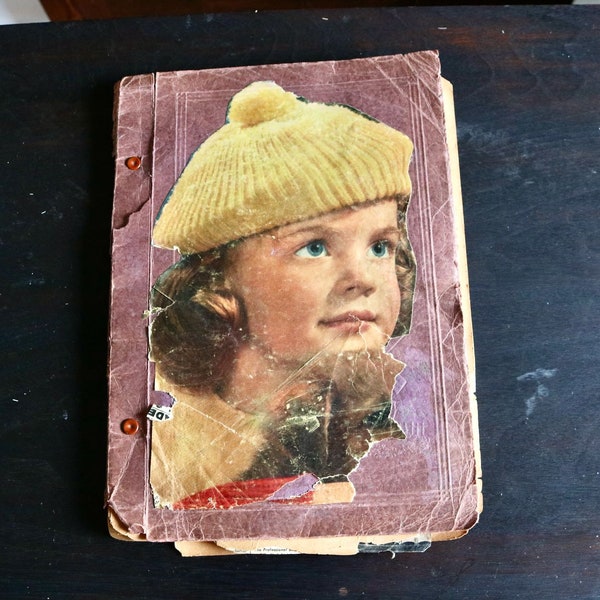 Vintage Hand Made Scrap Book, Kitschy Ephemera, Bird Pictures, Campbells Soup Kids, Santa, Patriotic Children, Space Dog, POOR CONDITION!