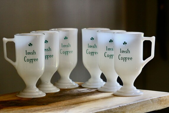 Vintage ***IRISH COFFEE*** Milk Glass Pedestal Mug