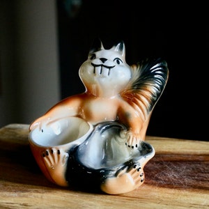 Vintage Squirrel Nut Dish, Kitschy Fall Decor, Divided Nut Bowl, Retro Ceramic Fine Enterprises Squirrel Dish, Host Gift, Grannycore Kitsch