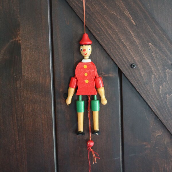 Vintage Russian Dancer Wood Pinocchio Doll, Pull String Toy with Segmented Arms and Legs, Wooden Doll, Gift for Collector, Grannycore Kitsch