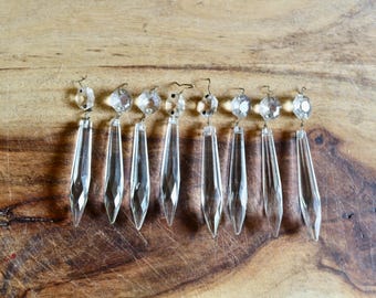 Vintage Chandelier Crystals, Elegant Lighting Decor, 8 Glass Crystal Prisms with Round & Tear Drop Pieces, Replacement Parts, Collector Gift