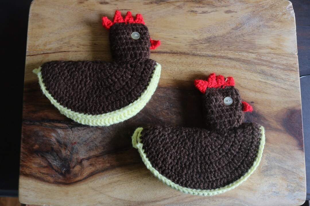 Vintage Hen Potholders, Chicken Kitchen Decor, Cute Crocheted Rooster