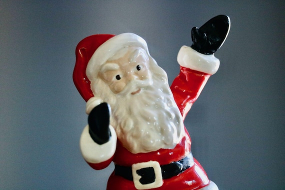 Jolly Waving Santa Figurine, Vintage Christmas Decor, Cute