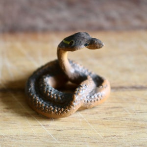 Vintage Miniature Cobra Snake Figurine, Mini Ceramic Indian Cobra, Coiled Hooded Snake, Host Gift, Diorama Craft Supply, Grannycore Kitsch
