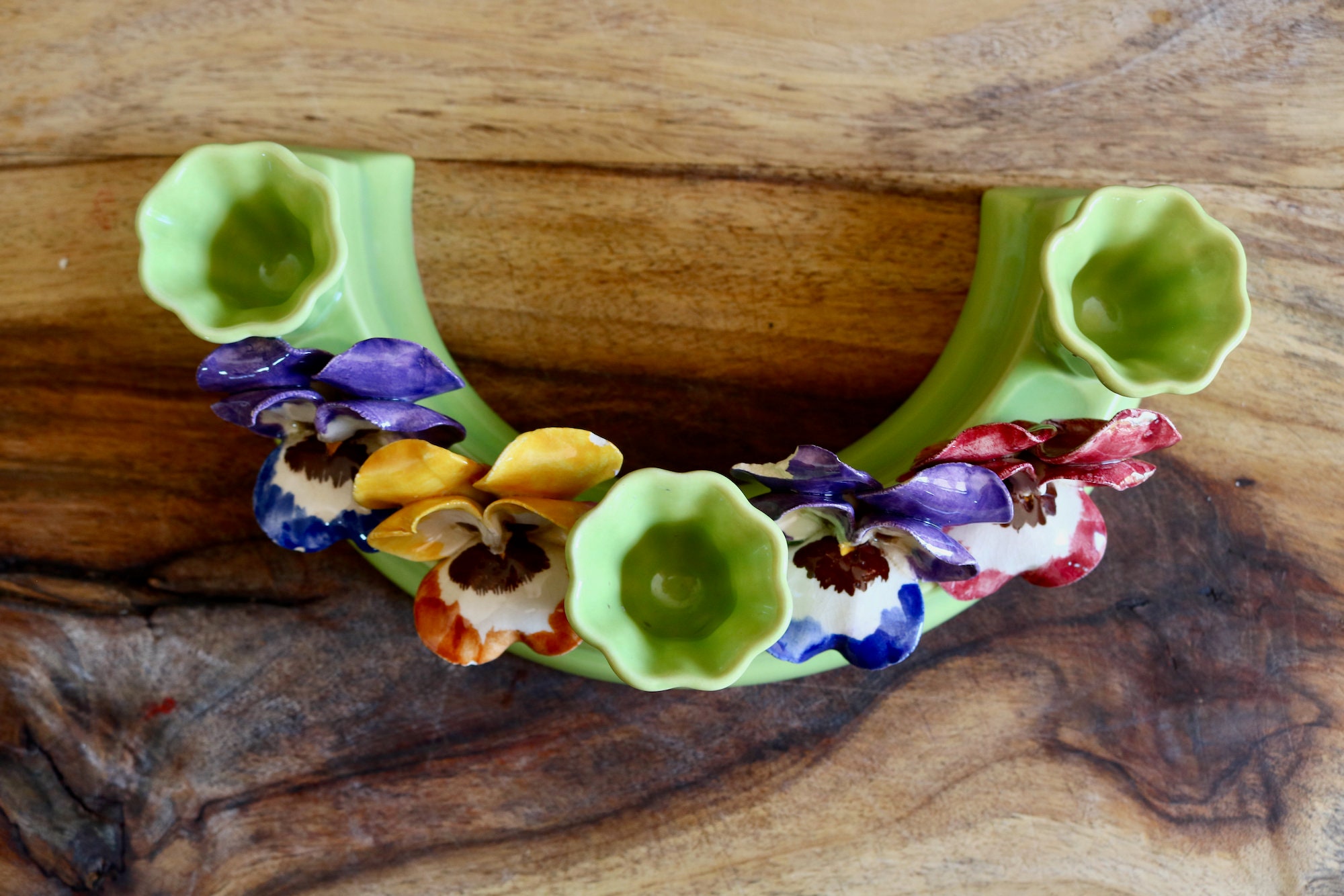 Vintage Lime Green Taper Candle Holder With 3D Pansy Flowers Etsy