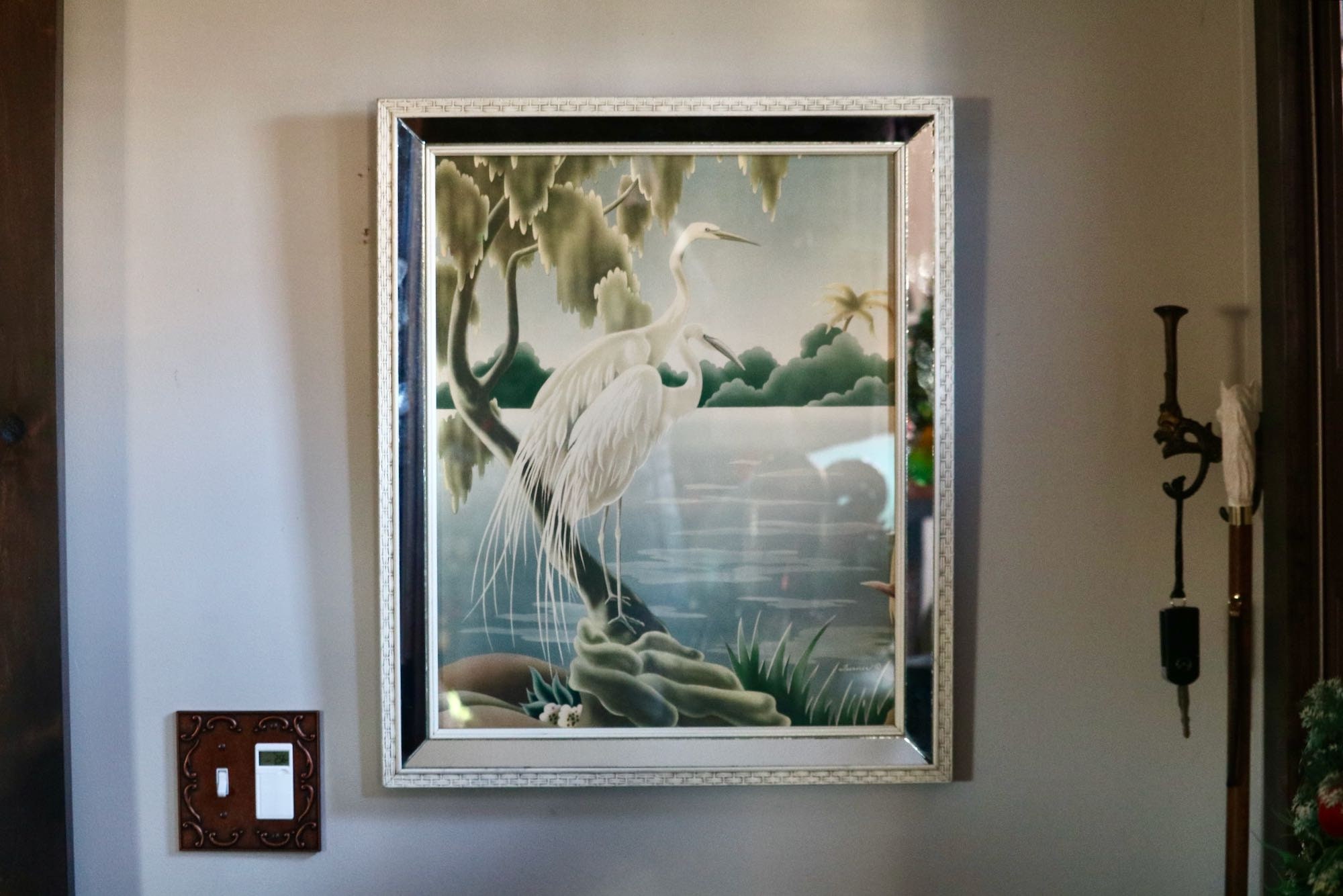 Turner Egret 1950年代 白鷺￼ オリジナル版 ミッドセンチュリー Mid Century Turner Egret Print in Original Frame, Vintage Mirrored