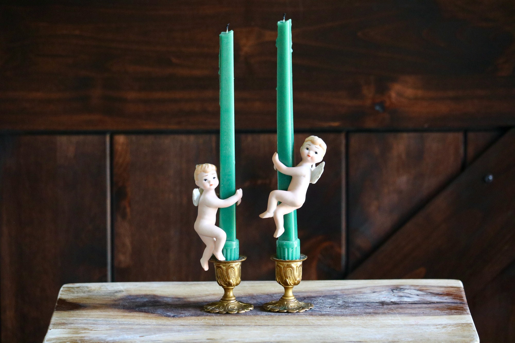 Vintage Angel Candle Huggers for Cottagecore Decor Bisque Etsy