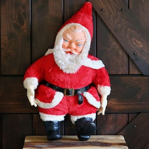 Large My Toy Plush Santa Doll with Rubber Face and Hands, Vintage Christmas Decor, Cute Blue Eyed Santa Figure, Collector Gift, Grannycore