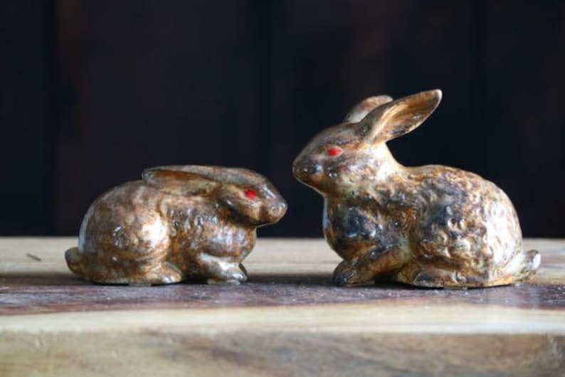 Mottling Rabbit Vintage Bunny Figurines, Kitschy Cute Spring Decor, Ceramic Brown ...