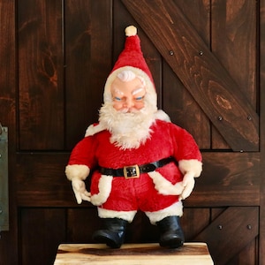 Large My Toy Plush Santa Doll with Rubber Face and Hands, Vintage Christmas Decor, Cute Blue Eyed Santa Figure, Collector Gift, Grannycore