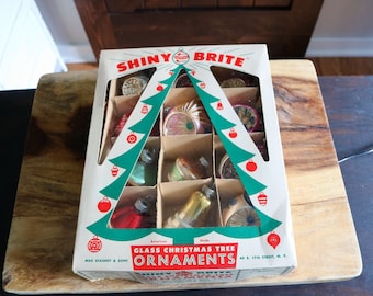 5 Shiny Brite Ornaments, 7 Polish Indents, Vintage Christmas Tree Ornaments, Gift for Hostess, Grannycore Kitsch, Mid Century Holiday Decor