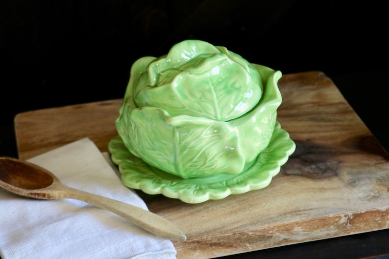 Vintage 3 Piece Lidded Cabbage Serving Bowl with Under Plate Etsy