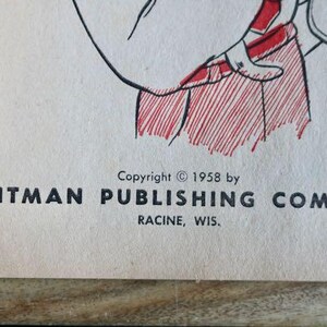 May include: Vintage illustration fragment featuring a partial figure in a red and white outfit, with black outlines. The text reads "Copyright &copy; 1958 by WHITMAN PUBLISHING COMPANY RACINE, WIS. PRINTED IN U.S.A."