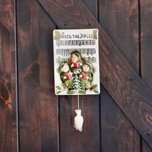 Chalkware Deck the Halls Music Box, Vintage Christmas Decor, Hanging Musical Note Caroling Kids, Collector Gift, Grannycore Kitsch, CHIPS
