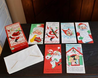 Vintage Christmas Cards, 15 NOS Nostalgic Holiday Ephemera, Santa's Toycards with Balloon, Whistle and Cut-outs, Santa in Helicopter w/ Deer