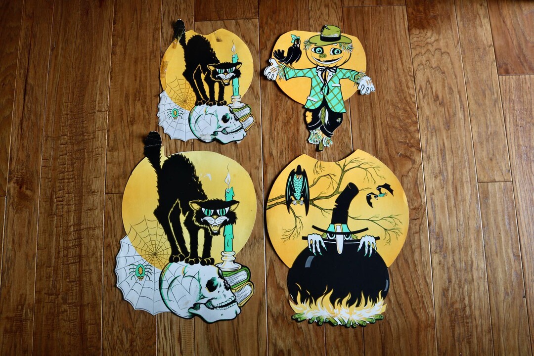 Jack O Lantern Scarecrow, Black Cat and Skull, Witch and Cauldron, Die ...