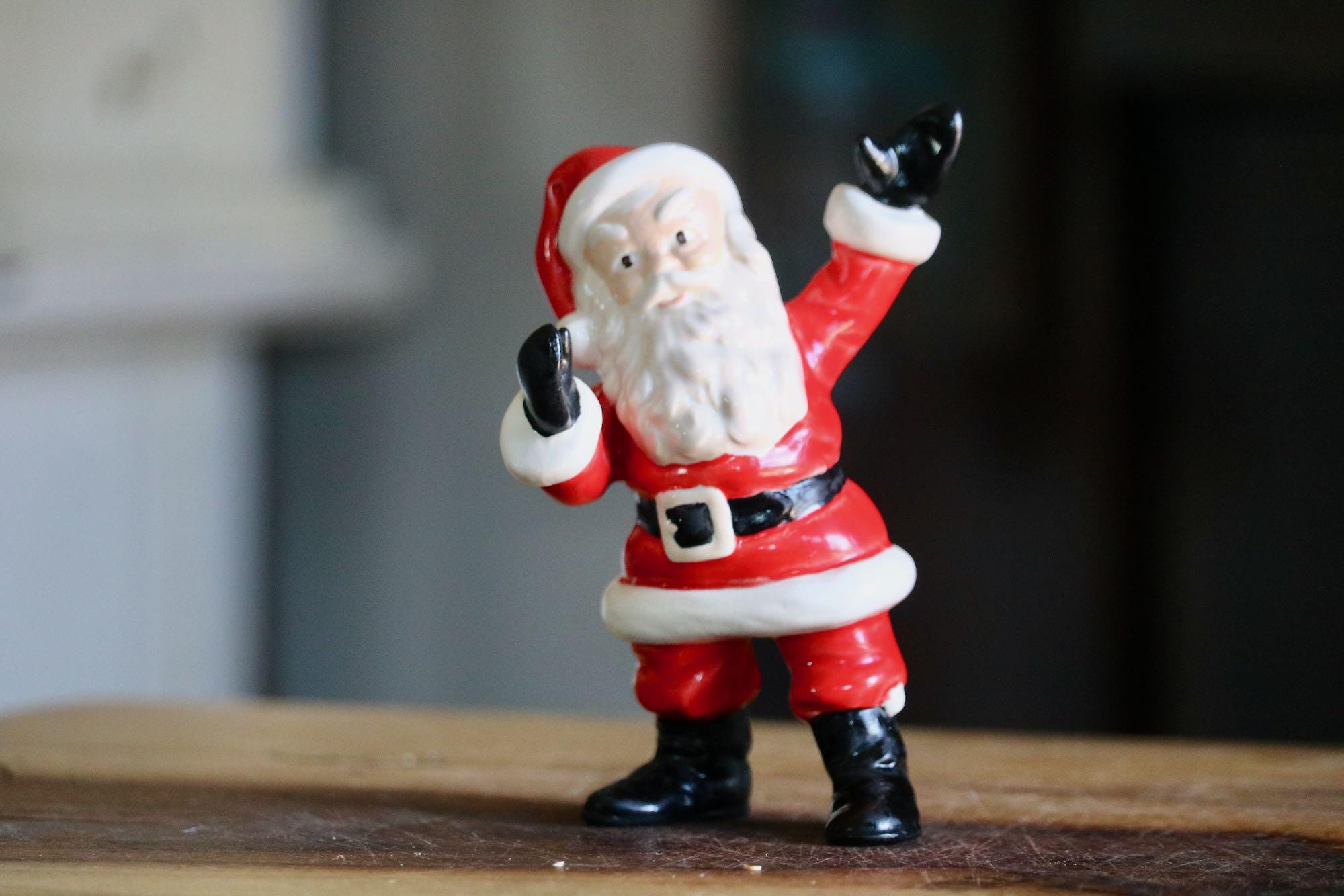 Jolly Waving Santa Figurine, Vintage Christmas Decor, Cute
