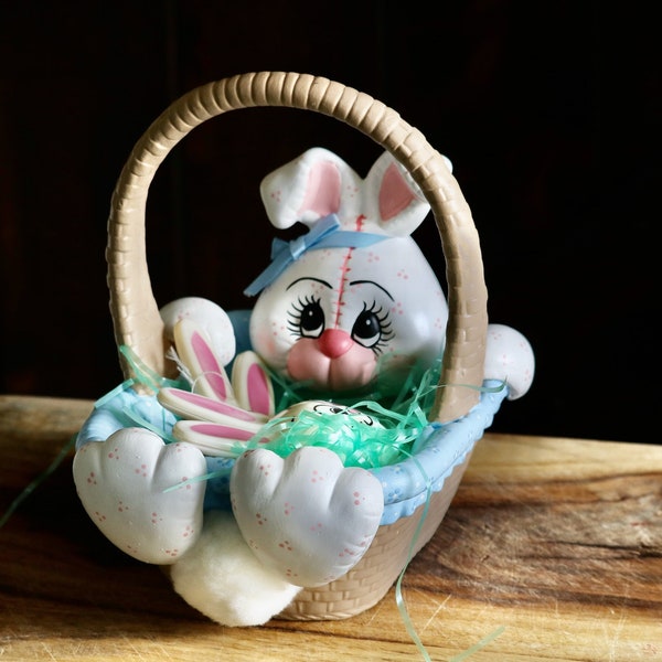 Vintage Ceramic Easter Bunny Basket, Kimple Rabbit Easter Table Centerpiece, Spring Mantel Decor, Gift for Hostess, Retro Grannycore Kitsch