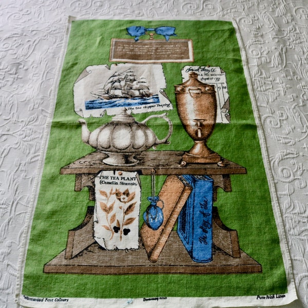 Vintage Irish Tea Towel, Retro Kitchen Linens, Pure Irish Linen, Gift for Tea Drinker, St Patricks Day Decor, Tea Towels, Kitschy Dish Towel