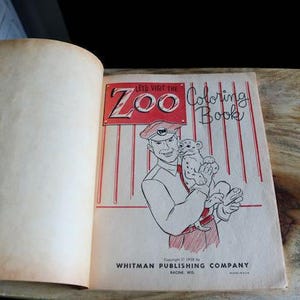 Vintage Whitman Lets Visit the Zoo Coloring Book, 1958 Kitschy Color Book with drawings of Animals & People, Collector Gift, Grannycore, NOS image 4