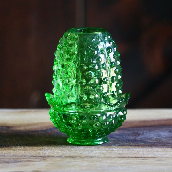 Vintage Fenton Emerald Green Hobnail Fairy Lamp, Bougie Spring Decor, Retro Candle Holder, Gift for Hostess, Elegant Grannycore, CHIP!