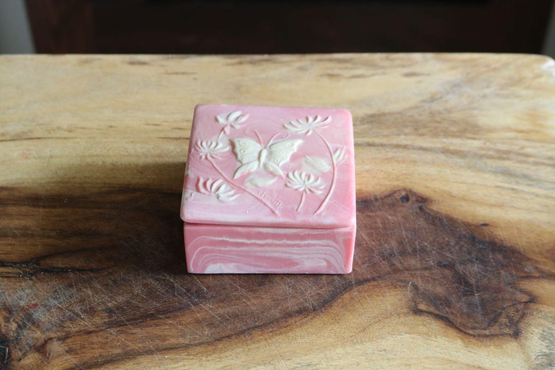 Pink Incolay Box Vintage Incolay Stone Butterfly Box, Retro Vanity Decor, Pretty Pink ...