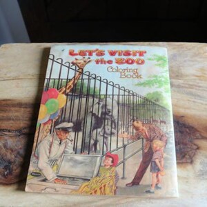 Vintage Whitman Lets Visit the Zoo Coloring Book, 1958 Kitschy Color Book with drawings of Animals & People, Collector Gift, Grannycore, NOS image 12