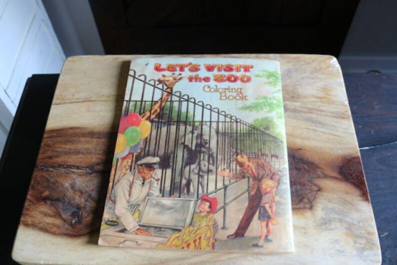 Vintage Whitman Lets Visit the Zoo Coloring Book, 1958 Kitschy Color Book with drawings of Animals & People, Collector Gift, Grannycore, NOS image 12