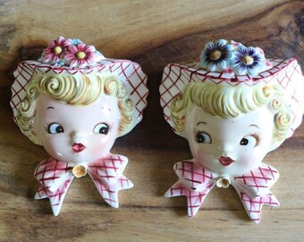 Vintage Lefton Miss Dainty Ceramic Wall Pocket Signed Geo Z Lefton
