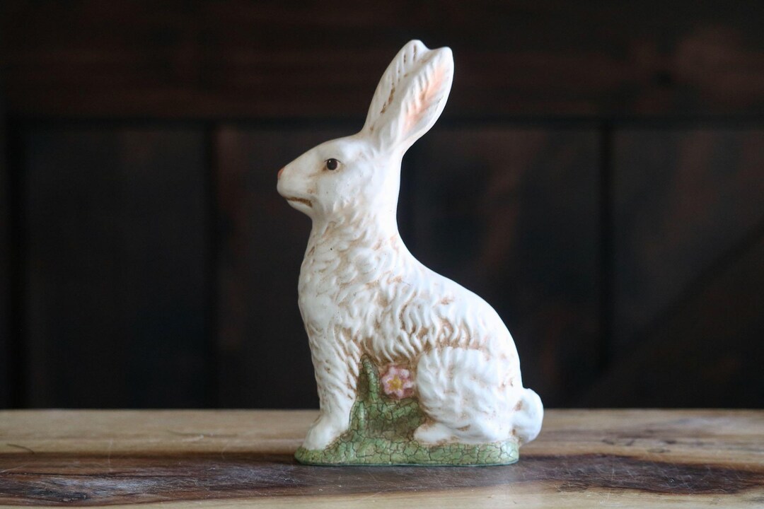 Kitsch Shiny Rabbit Rustic Chalkware Bunny Figurine, Vintage Easter Decor, Cute Kitschy ...