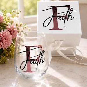 Personalised Name Stemless Wine Glass, Custom Initial Tumbler