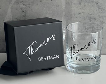 Personalised Whiskey Glass a wedding favor for the Bestman | favour for grooms party | Bestman Proposal | Groom Gift |Gift Box is Additional